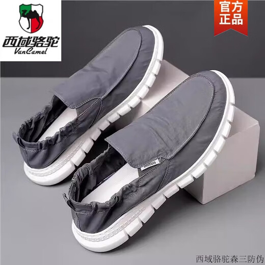 Región occidental Camel 2025 Zapatos de lona de primavera para hombres Trabajo transpirable Viejo Beijing Zapatos para hombres con zapatos casuales perezosos de un pie Contador de contador 881 Gray, marca oficial de 42 cámaras Oficiales