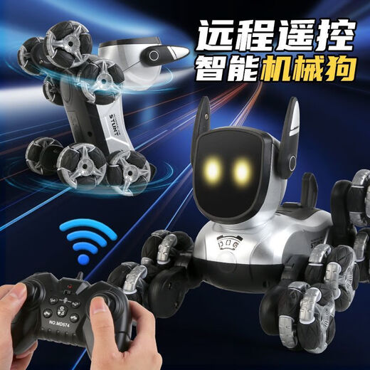 Fun Home Gesture Electric Intelligent Machine Dog Remote Control Car Toy Children's Car Eight-Wheel Gesture Double Sensing Boy Robot Top-up Dual Control [Standstand + Dancing + Handle + Watch] Eight-Wheel Stunt Black [4