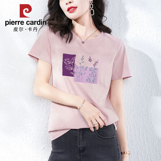 Pier Cardin Pure Cotton Kurzärärtes T-Shirt Frauen lose koreanische Version rosa halbärmelige T-Shirt Sommer 2025 Neues Sommer-Top Z-4050 Graupulver + Z-6193 Weiß M (Empfohlen 80-105jin [Jin gleich 0,5 kg]))