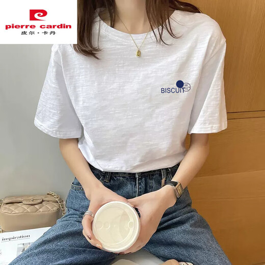 Pier Cardin Bamboo Conjunto de algodón Blanco Camiseta de manga corta para mujeres en verano 2025 Nuevo delgado de algodón suelto Top Ins 6210 White XL