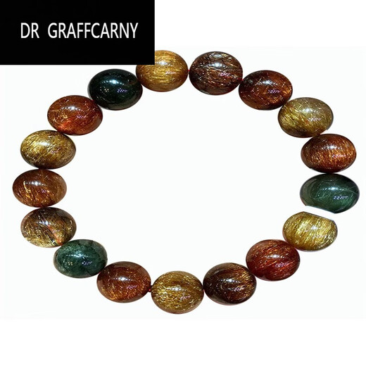 DR GRAFFCARNY天然彩发晶手链 福禄寿水晶手串金发晶红绿顺发猫眼父母长辈男女 浅绿色 H3271  105毫米