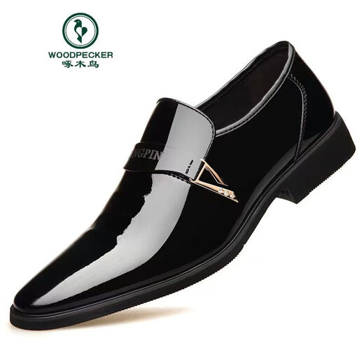 Woodpecker processing large size men's patent leather shoes men's formal British pointed toe men's leather shoes 686 black 43