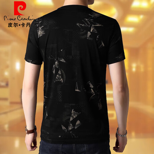 
Pierre cardin ice silk t-shirt men's short-sleeved summer new T-shirt round neck top men's burnt flower hollow domineering personality t-shirt blue 9767 XL 175
