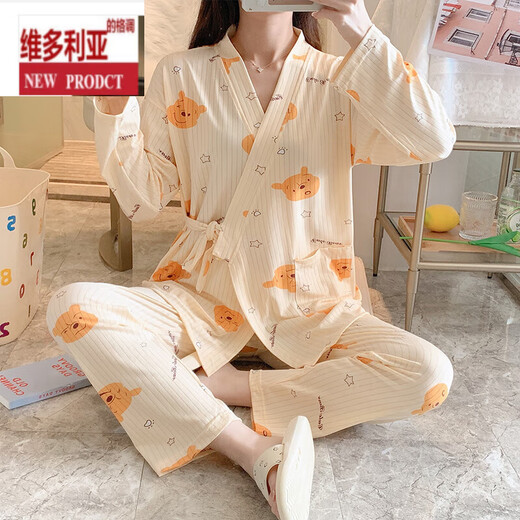 维多利亚的格调睡衣女春秋季薄款日式和服秋款棉套装服新款家居服夏 695#查理 M (80-100斤)