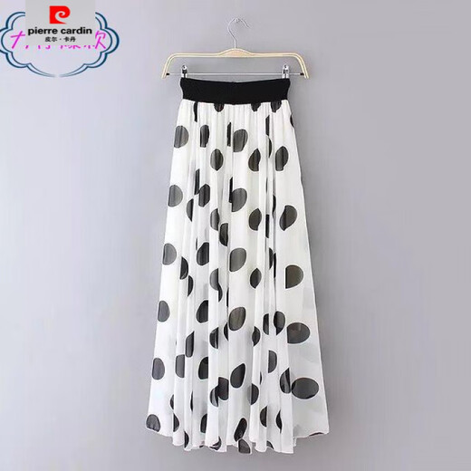 Pierre Cardin [1416 personnes collectionne] Summer New Style Jupe en mousseline de mousseline mi-longueur grande polka à moitié-corps Mopping Long Jirt Beach Black S