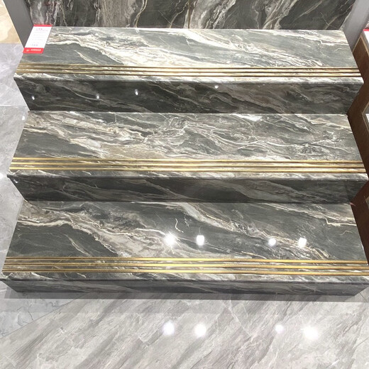 弧边淋釉楼梯踏步瓷砖470x1200防滑大理石地板砖一体原槽镀金梯级 12808-单片不含加工跟运费 470*1200