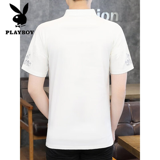 Playboy ice silk t-shirt for men short-sleeved 2025 new men's Chinese style V-neck half-sleeved summer thin Chinese style t-shirt E9871 black (ice silk slimming) M
