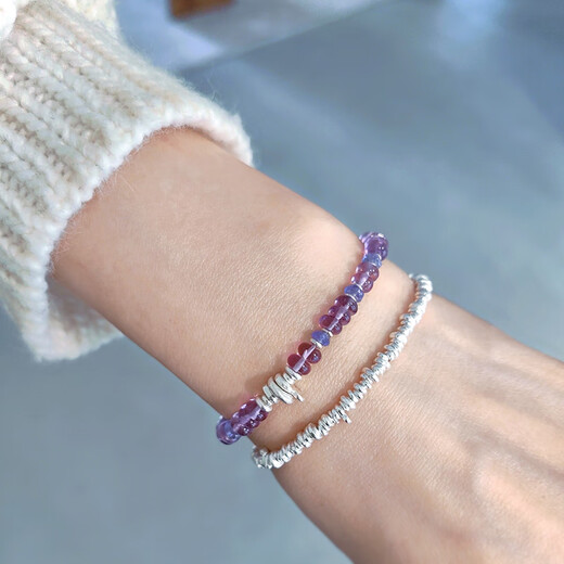 Senyong's 2025 new lavender ice-permeable natural amethyst tanzanite broken silver bracelet for women is exquisite and original, suitable for clean hands with a circumference of 13.5