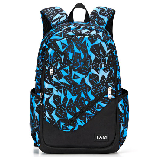 L&M Middle School School Bags for Boys and Girls, Junior High School Students, High School Students, College Students Backpacks, Primary School Students, Fourth and Sixth Grade Trend, Black and Blue, Standard Edition, Arm Bag + Pen Case + Watch