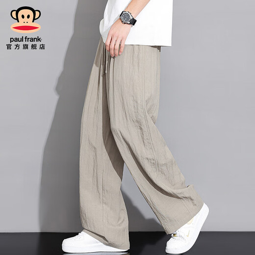 Big Mund Monkey (Paul Frank) Herreneiseice Seide Schnelltrockne lineare lineare Casual Hosen Sommer dünne sportlich atmungsbezogene lose, drapierte Herren-Weitbeinhosen Khaki 2540s [offizielles authentisch] XL [Vorgeschlagen 135-155jin [Jin gleich 0,5 kg]]