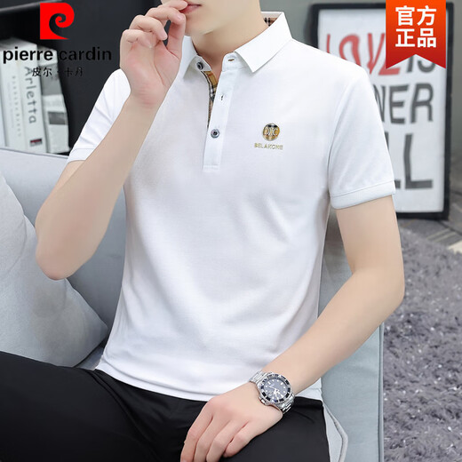 皮尔卡丹（pierre cardin）短袖t恤男士夏季纯棉冰感刺绣Polo.衫薄款白色翻领半袖体恤男针织 白 682 M 85-110斤