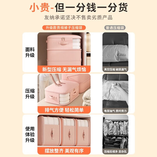 Youna satin quilt compression storage bag clothes down jacket quilt clothing special storage and organization portable bag artifact extra large-peach pink double layer extra large capacity/waterproof and moisture-proof/durable