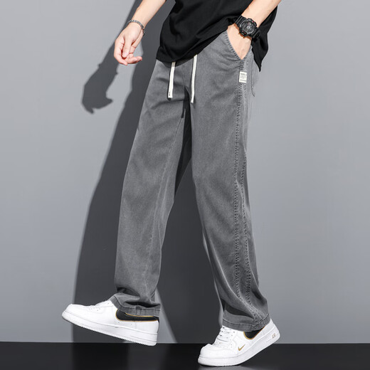 MAYBEYOND莱赛尔牛仔裤男夏季宽松阔腿休闲直筒裤凉感天丝男裤MA13灰色L