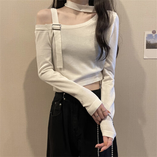 Rongxitu (Rongxitu) Design-Sensing Korean Style One-Shoulder Top 2025 kurz gestrickter Pullover Guangzhou Dreizehn Linien 11303 Schwarz One Size (70-125jin [Jin entspricht 0,5 kg] kann getragen werden)