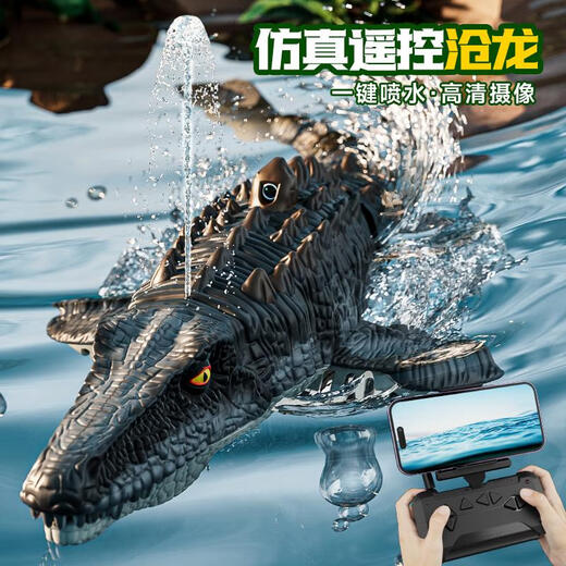 CAOX儿童男孩遥控小船玩具可下水模型沧龙恐龙潜水艇水上快艇电动鲨鱼 摄像款遥控沧龙-6k摄像版喷 模块锂电*1续航30分钟+送遥