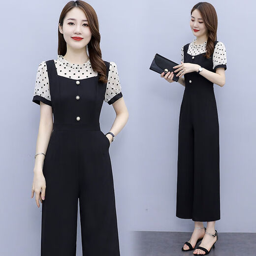 Pierre Cardin Cardin à manches courtes à manches courtes à manches larges pour les femmes 2025 Nouvelle combinaison tout-en-un de style Summer Summer [1098 #] Polka Dot Suit M Recommandé 95-105jin [Jin est égal à 0,5 kg]