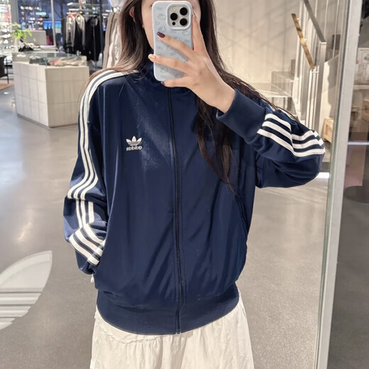 阿迪达斯 （adidas）三叶草男女2025夏款经典条纹立领藏青复古夹克外套IR9893 藏青ir9893 均码 xs