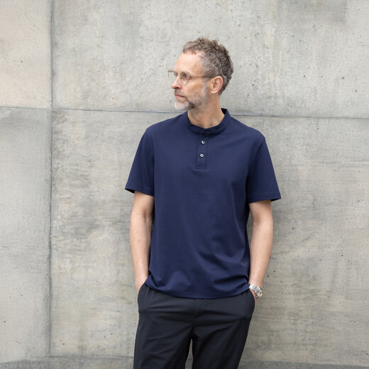 CARE OF LORD丨Sonic丨Summer men's short-sleeved henley collar polo shirt business t-shirt 098601 Extreme Night Black L