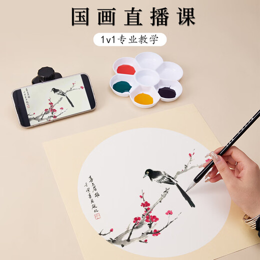 Jiuqi study Chinese painting set for beginners 12-color Chinese painting supplies and tools full set of ink painting Chinese painting professional meticulous painting set student and children's brush Chinese painting pigment 15-piece set