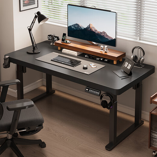 Weimei Solid Wood Electric Lift Table Dual Motor Computer Table Four Column Home Desk Desktop Work Table Desk Table 4 Column Dual Motor - Oriental White 4.2cm + White Legs 100*60