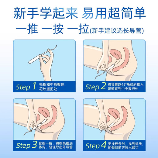 Bluetex Tampon Long Catheter Typ (12 kleine Flussrate) Eingebaute Sanitär-Servietten-Tante Stick Menstruation Schwimmen