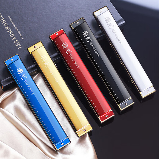 Guoguang Authentic Shanghai Deutsch importiert Gong Mundharmonica 24-Loch-Polyphonische Anfänger 28-lohle-Akzent Professionelle Leistung Klasse C Polyphonische 24/Hole Black + Selbststudiengeschenke Paket [Gedenkversion]