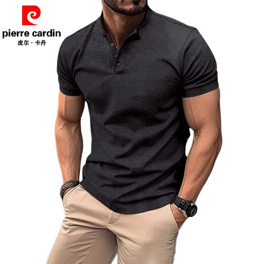 Pierre Cardin (Pierre Cardin) Europäische und amerikanische INS2025 Sommer Polo-Shirt T-Shirt Einfacher schlanker Geschäftsleiter Henry Neck Sport Polo Shirt [Macho-Männerstil] Schwarz (Fremdgröße ist zu groß) xs