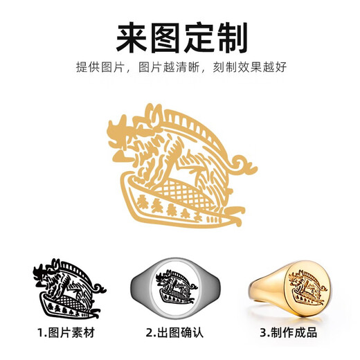 IDEAGEMER Gentleman's Signet Ring Customized Ring Men's Personalized Customized K Yellow Ring Jewelry Birthday Gift for Boyfriend Signet Ring Silver Gold-plated Style