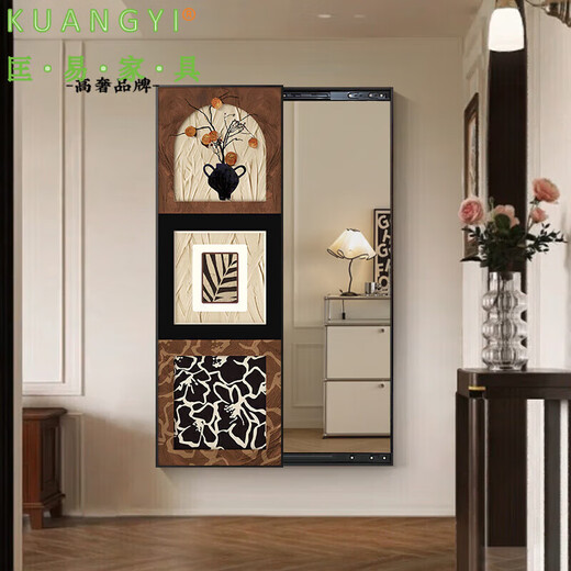 Kuangyi medieval style hidden full-length mirror can be closed wall-mounted contact lens mural push-pull mirror porch decorative painting Yatu C mirror painting 50*140cm light luxury gold right push-pull high crystal porcelain