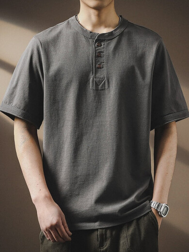 
New Balance high-end American retro Henry neck Polo shirt men's summer trendy brand loose t-shirt pure cotton heavy short-sleeved T-shirt men's white 2XL suitable for 170-190Jin [Jin equals 0.5 kg]
