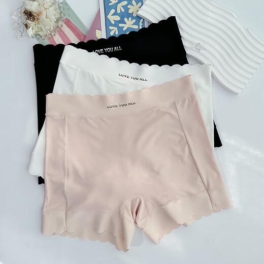 UHFR 3895 Traaceless Mid-T-Waist Boxer Unterwäsche für Frauen mit drei Punkten in der eng anliegenden Sommer-Basis Anti-Exposation-Sicherheitshose Schwarzes One Size 100-130jin [Jin entspricht 0,5 kg]