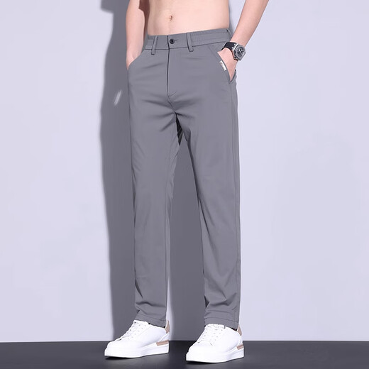 皮尔卡丹夏季冰丝薄款休闲裤男直筒弹力修身速干百搭商务男士裤子2025新款 藏蓝色 【冰丝/速干/高弹力】 32 【建议130-140斤】