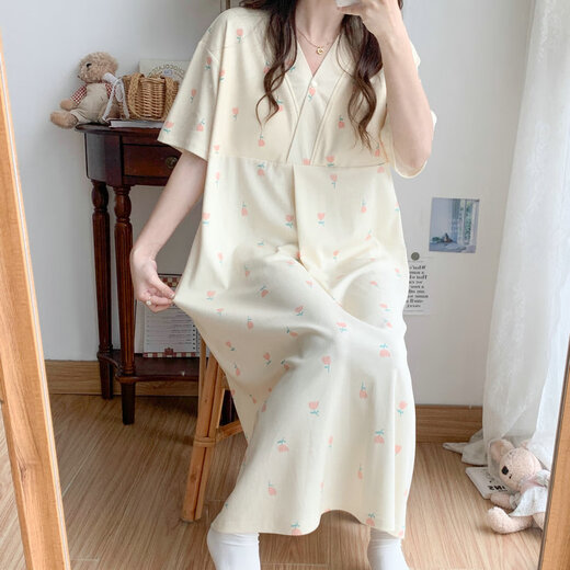 Cao Jingjia Sommer Kurzärärmelte schwanger Frauen Nachthemd mit Brustpolster Schwangerschaft Pyjamas 2025 Neues Krankenhaus kann beim Betreten des Kreislaufraums qSy16803 Kurzärärmelrock 2xl Größe empfohlenes Gewicht 135-148jin [Jin Equals 0,5 kg] tragen.