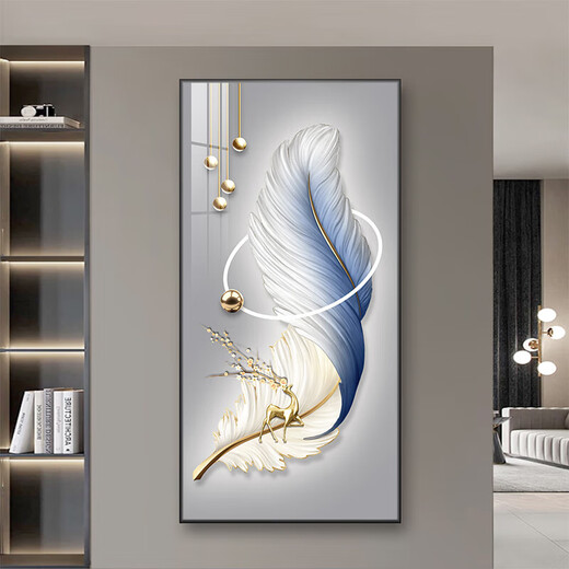 朱炳仁入户玄关装饰画正对门入户画玄关过道挂画客厅山水画感玄关画 A677/金鹿福 70*140cm[墙面宽度80-100c1