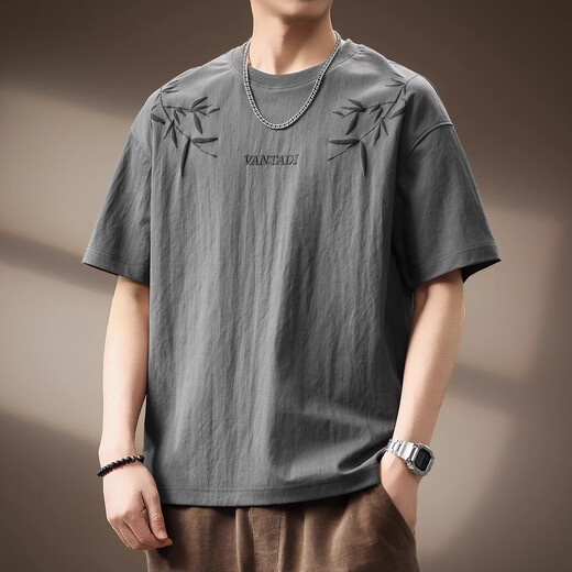 Jeep Spirit authentique Jeep haut de gamme haut de gamme à manches courtes t-shirt imprimé de style chinois pour hommes respirant d'été mince lâche grande taille rapide sèche 829 gris t-shirt xl taille adaptée à 150-170jin [Jin est égal à 0,5 kg]