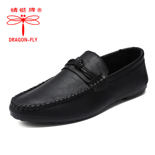 蜻蜓牌夏季男鞋乐福鞋男2025年韩版男士休闲皮鞋软底社会小伙青年鞋 D826黑色 42