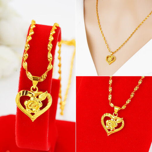 Alluvial gold pendant female clavicle chain peach heart rose heart-shaped necklace versatile and noble gift for wife rose heart-shaped necklace set