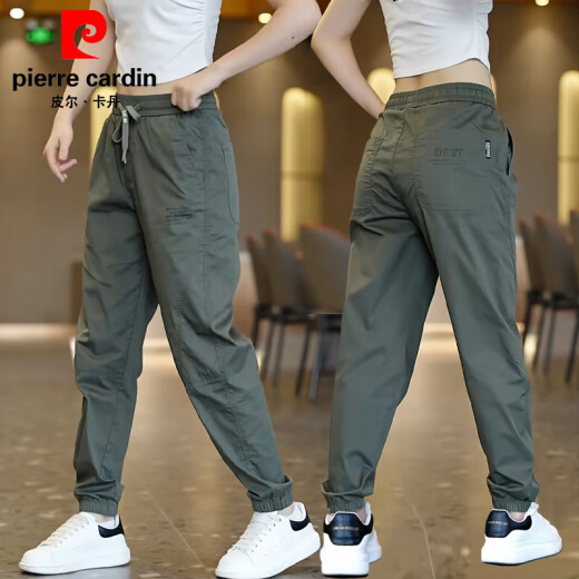 皮尔卡丹（pierre cardin）夏季薄款休闲九分裤男士宽松大码潮流百搭束口裤子冰丝速干工装裤 驼色 2XL 建议125-140斤