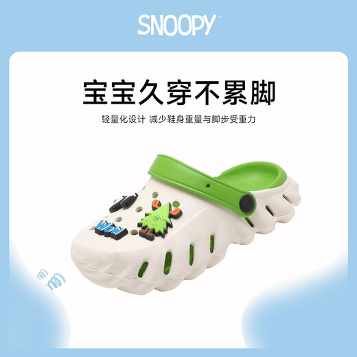 Snoopy Snoopy Kinderschuhe Kinderlochschuhe mittlere Grinse Gartenschuhe Jungen und Mädchen im Freien Sandalen 1109 Weiß und Grün 34