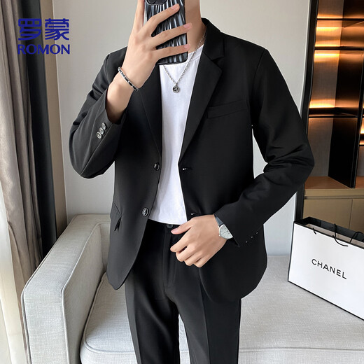 ROMON casual suit men's commuting suit easy to care versatile jacket loose professional formal wear ZHK13 black 3XL