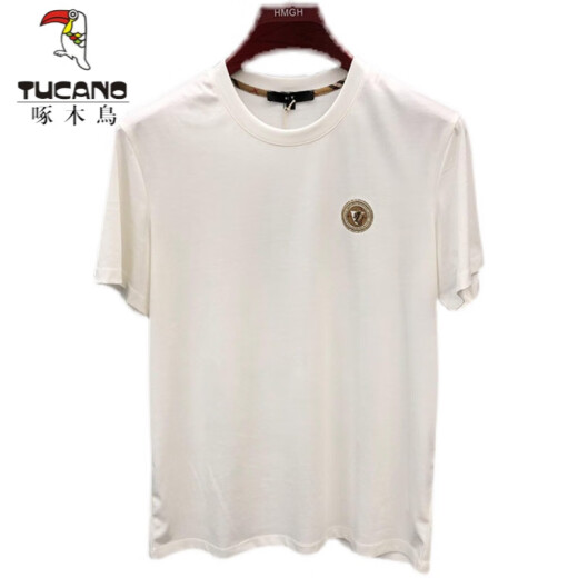 啄木鸟（TUCANO）t恤男士2025夏季新款短袖T恤男修身个性刺绣烫钻欧货丝光棉体恤男 724闪电R白色 M