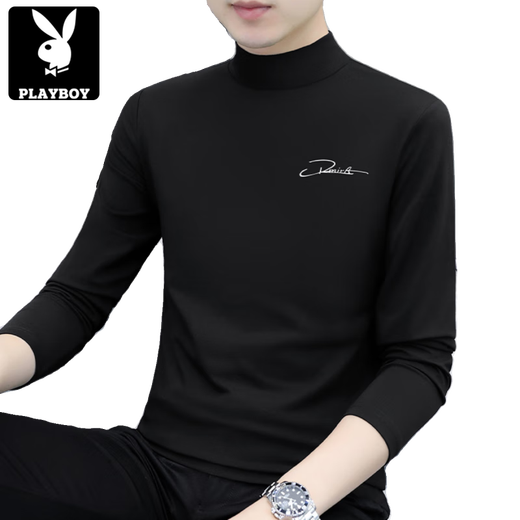 花花公子（PLAYBOY）春秋季半高领打底衫男士修身内搭长袖T恤中领秋衣外穿百搭新品 白色C6187中领 XL 130-145斤