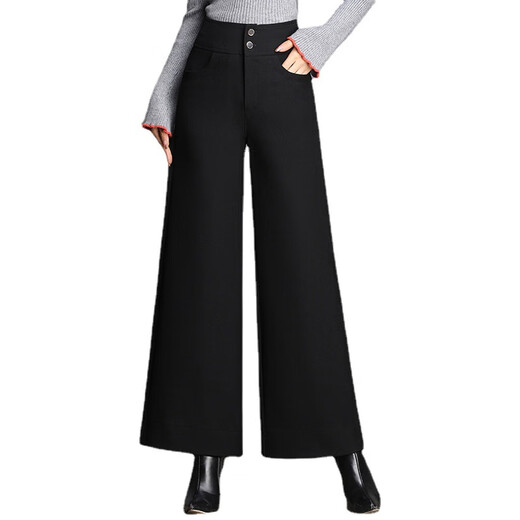 
Ziweiqi large-size wide-leg pants middle-aged and elderly mother loose and slim high waist straight-leg pants long trousers spring and autumn 9856 black fabric M 27