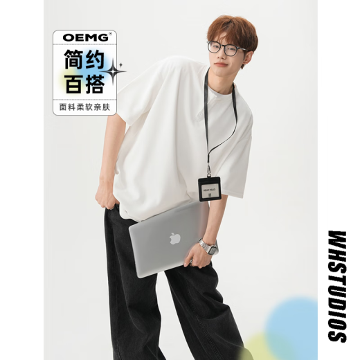 OEMG亨利领短袖t恤男士夏季潮牌五分袖高级感宽松慵懒休闲打底体恤衫 浅灰色 XL [建议110-130斤]