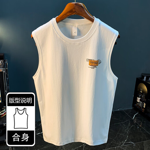 
Cotton loose American vest men 2025 summer trend printed sleeveless T-shirt vest casual sports sweatshirt T-shirt men HJ9906-1 white XL [suitable for 124-140Jin [Jin equals 0.5 kg] wear]