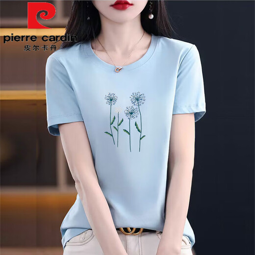 皮尔卡丹（pierre cardin）纯棉短袖t恤女士宽松简约气质减龄粉色体恤小衫夏装2025新款上衣 6172灰粉+6160白色 M 80-105斤