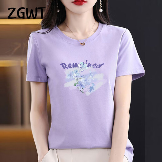 
ZGWT light luxury high-end brand short-sleeved T-shirt for women loose new summer fashion round neck versatile base shirt top 6212 gray pink short-sleeved XL (recommended 120-135 Jin [Jin equals 0.5 kg])