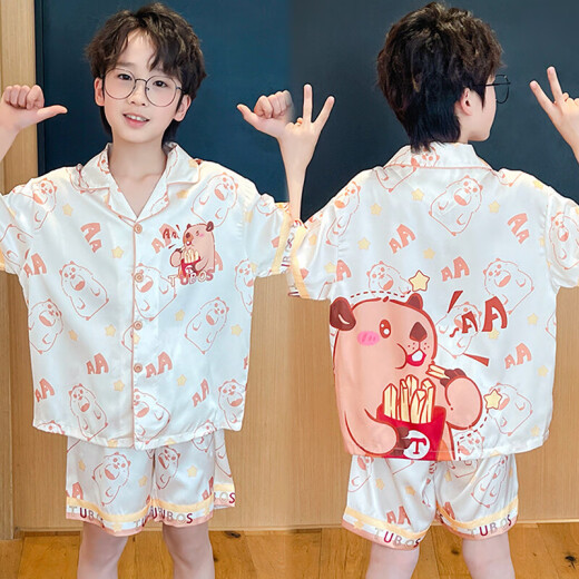 儿童睡衣女孩夏季冰丝短袖薄款母女亲子家居服中大童碧淇学生套装 Q短丝-6629碧琪 女童 120 童12码建议身高115-125CM