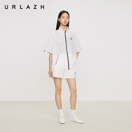 URLAZH有兰商场同款2025夏季新款休闲宽松运动风小立领轻薄短袖外套女 白色 XS