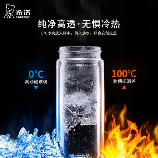 MathDeray玻璃杯双层隔热高硼硅杯子家用喝水车载水杯商务茶杯 E-6636-深绿--礼盒装 400ml